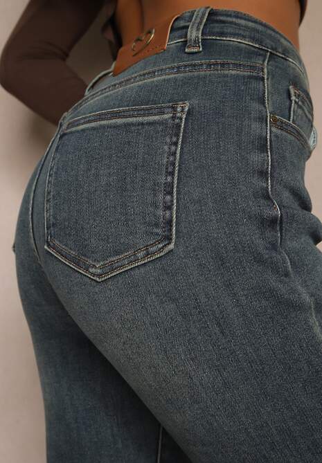 Niebieskie Jeansy High Waist o Kroju Dzwonów Feseara