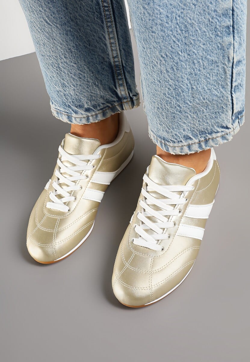 Złoto-Białe Sneakersy Typu Tenisówki z Paseczkami Liantina