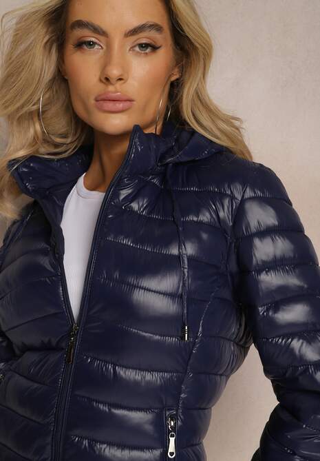 Granatowa Pikowana Kurtka z Odpinanym Kapturem Telianna