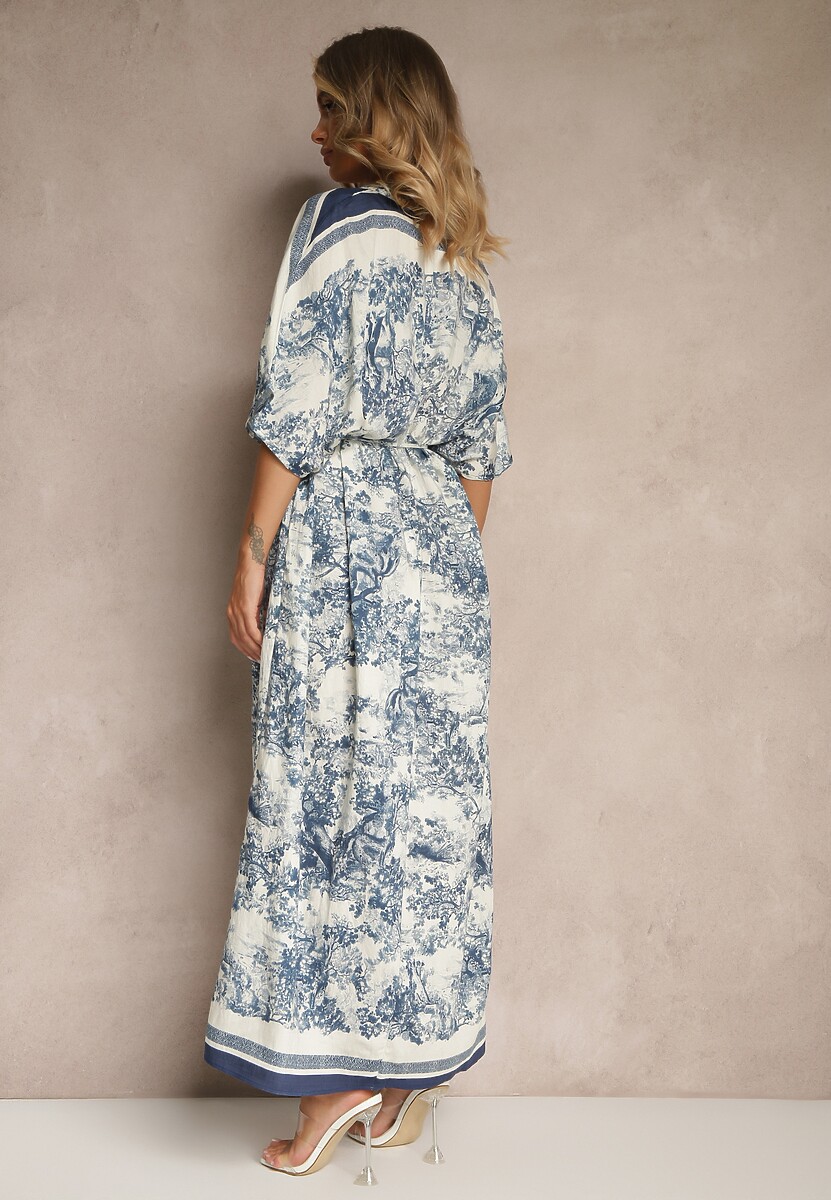 Niebieska Sukienka Oversize z Wiskozą i Abstrakcyjnym Motywem Lunisana