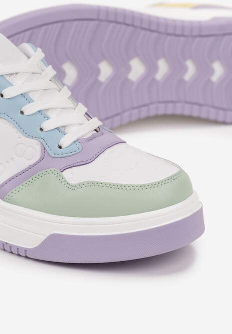 Biało-Fioletowe Sneakersy Sznurowane na Grubej Podeszwie Ainne