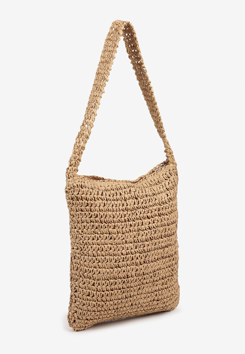 Ciemnobeżowa Torebka o Okrągłym Kształcie Ozdobiona Frędzlami Odisse