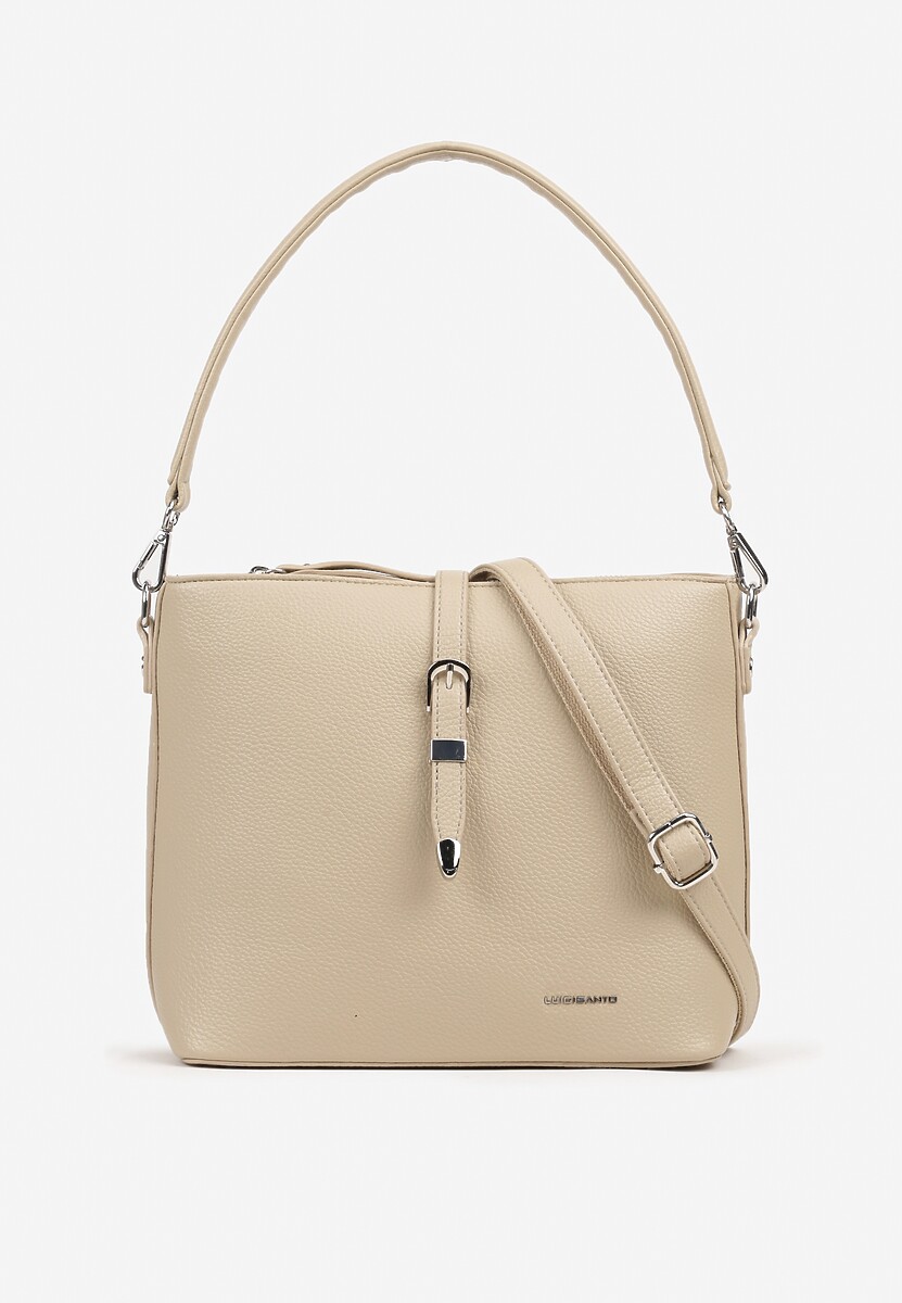 Beżowa Torebka na Ramię Ozdobiona Paskiem Tanaviana