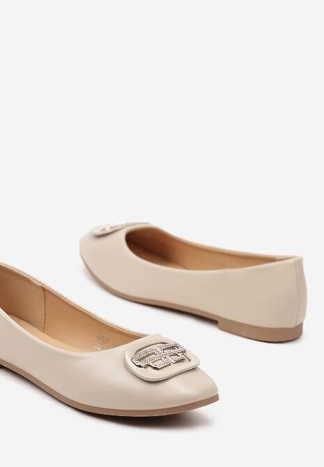 Beżowe Balerinki Ozdobione Metaliczną Aplikacją Zelfitis