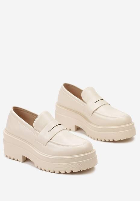 Beżowe Mokasyny na Żłobionej Platformie z Paskiem z Wycięciem Sacreva