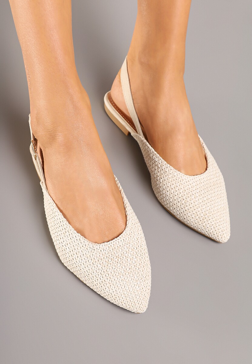 Jasnobeżowe Sandały na Płaskiej Podeszwie Typu Slingback z Ażurową Cholewką Florabia