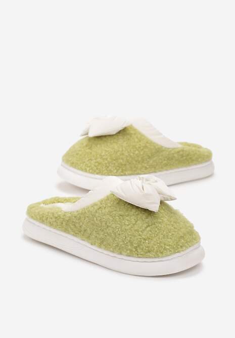 Zielone Kapcie z Futrzanego Kożuszka z Kokardką Hilusa