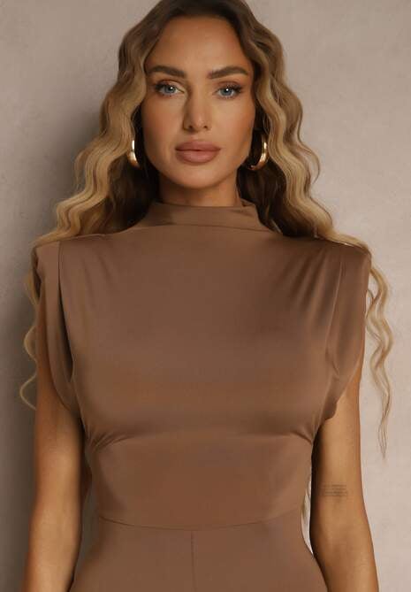 Brązowy Kombinezon Flare z Usztywnionymi Ramionami Milindea