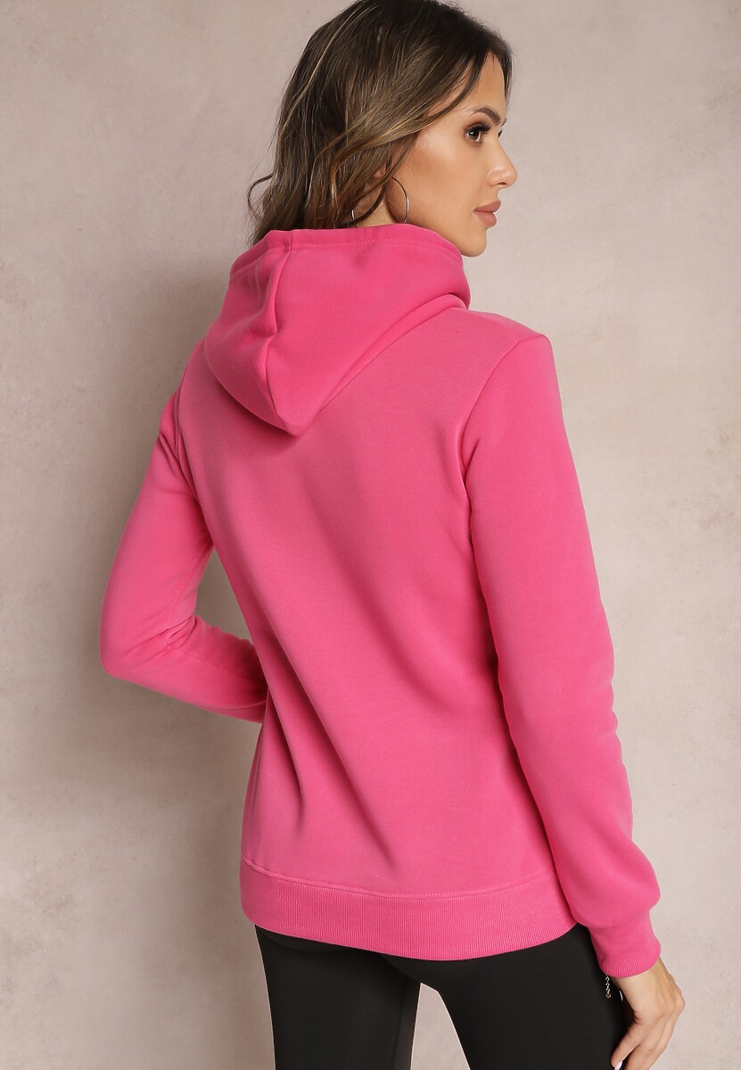 Różowa Ocieplana Bluza z Haftem i Kapturem Ieliana