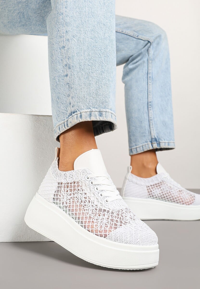 Białe Ażurowe Sneakersy Vices na Platformie Halvisa