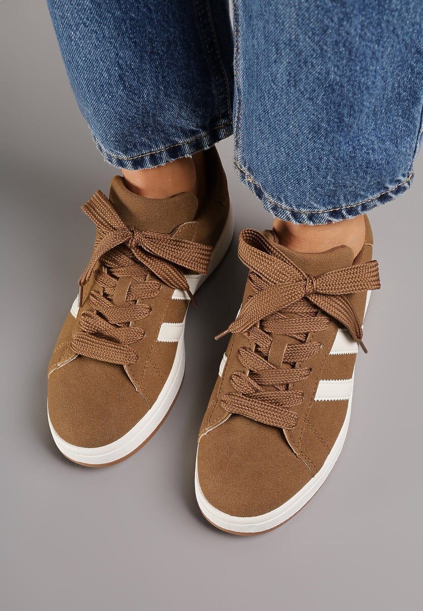Brązowe Sneakersy Ozdobione Paskami Dolirenna