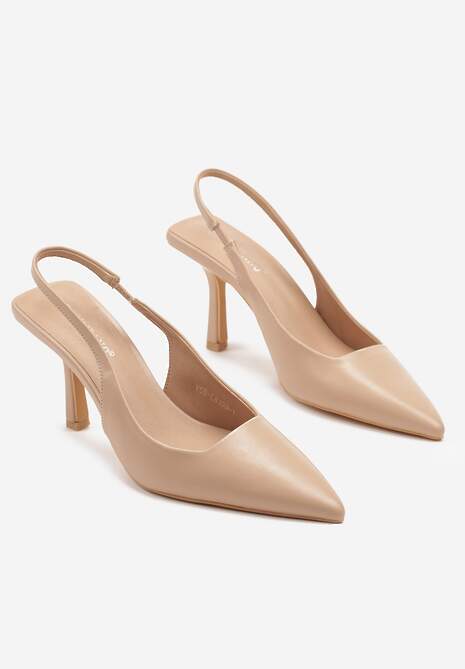 Beżowe Sandały na Szpilce Typu Slingback Worsedi