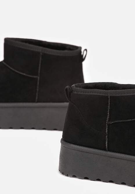 Czarne Krótkie Śniegowce na Grubej Podeszwie Aranwen