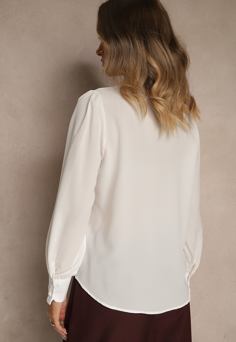 Biała Koszula z Ozdobnym Kołnierzykiem z Cyrkoniami i Falbanką Quelith