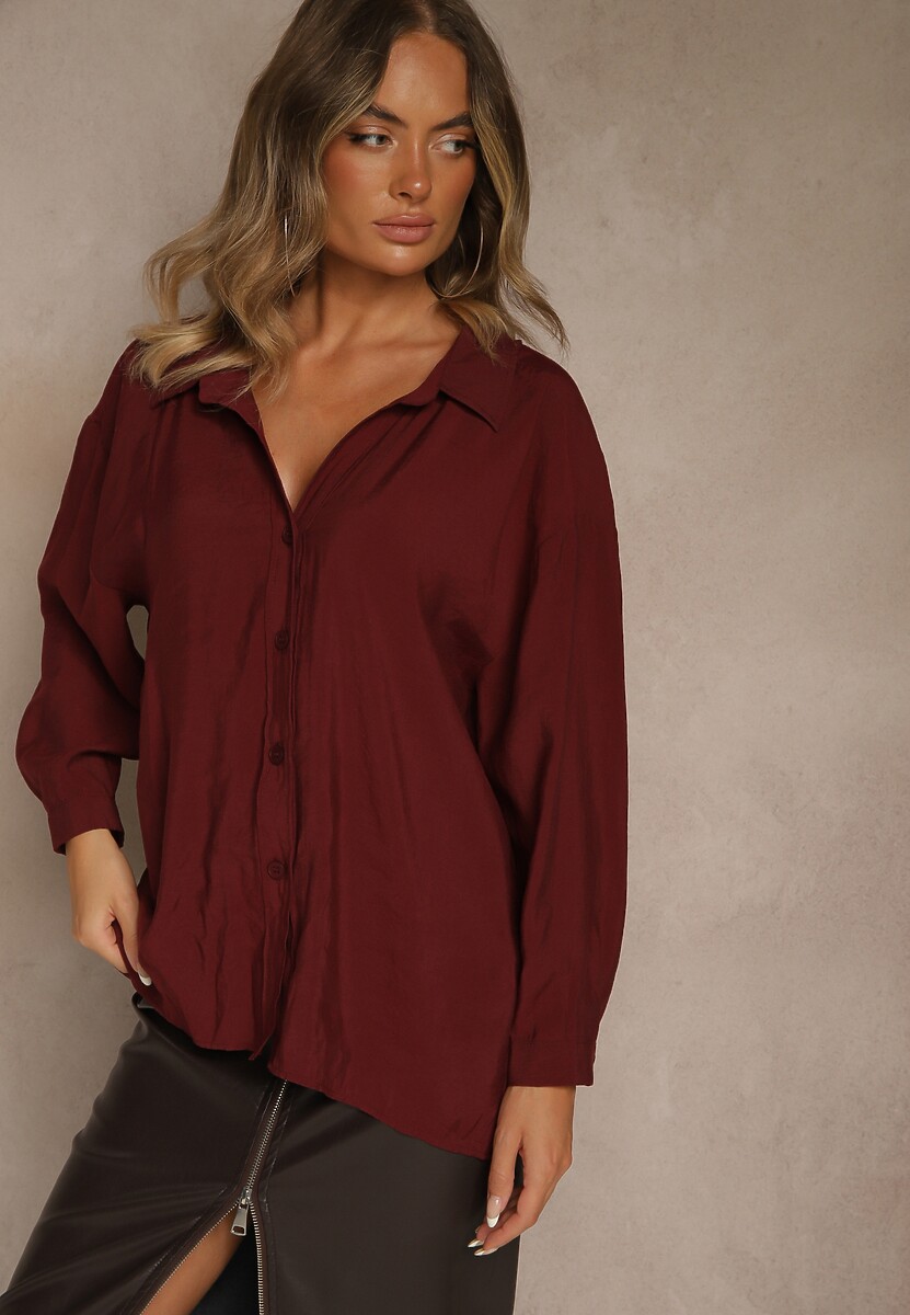 Bordowa Koszula z Modalem o Fasonie Oversize Adavelle