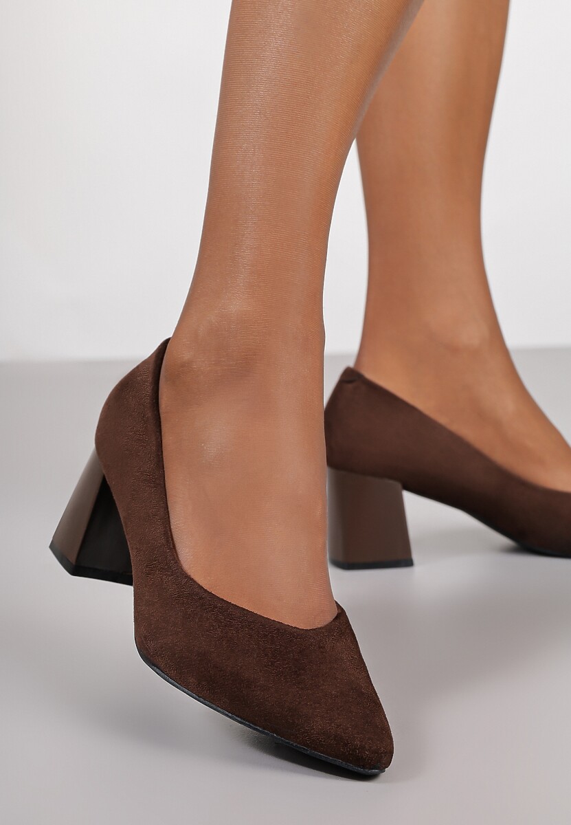 Brązowe Czółenka Vices na Stożku z Wkładką ze Skóry Naturalnej Esande