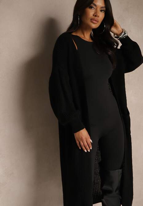 Czarny Długi Kardigan Oversize Angellona
