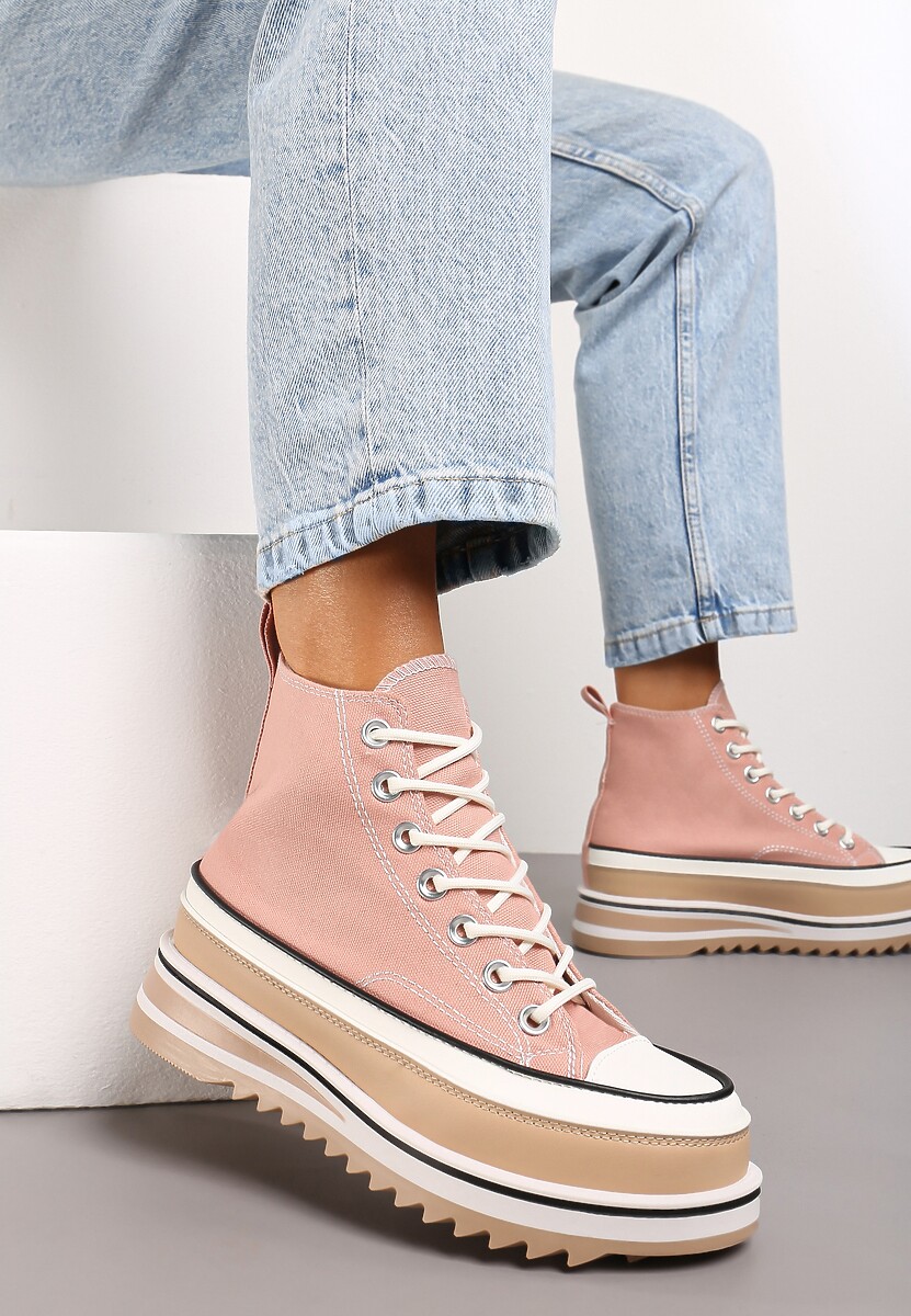 Białe Trampki na Wysokiej Platformie z Cholewką za Kostkę Anlitela