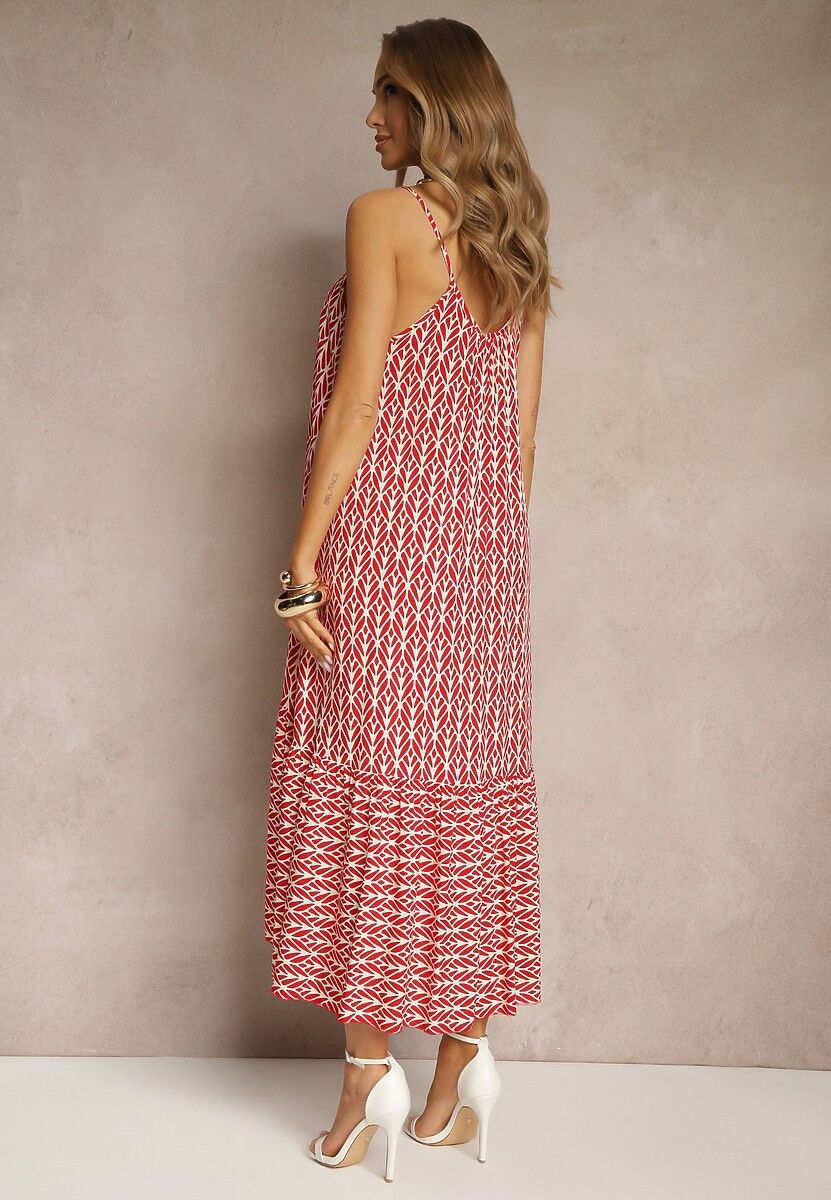 Różowa Sukienka z Bawełny Ozdobiona Geometrycznym Motywem Nilavionea