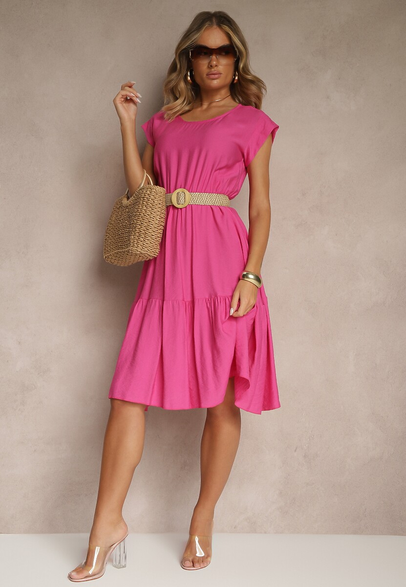 Fuksjowa Rozkloszowana Sukienka z Wiskozy Linurea