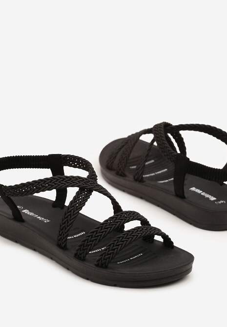 Czarne Sandały Ozdobione Paskami z Plecionki Natavie