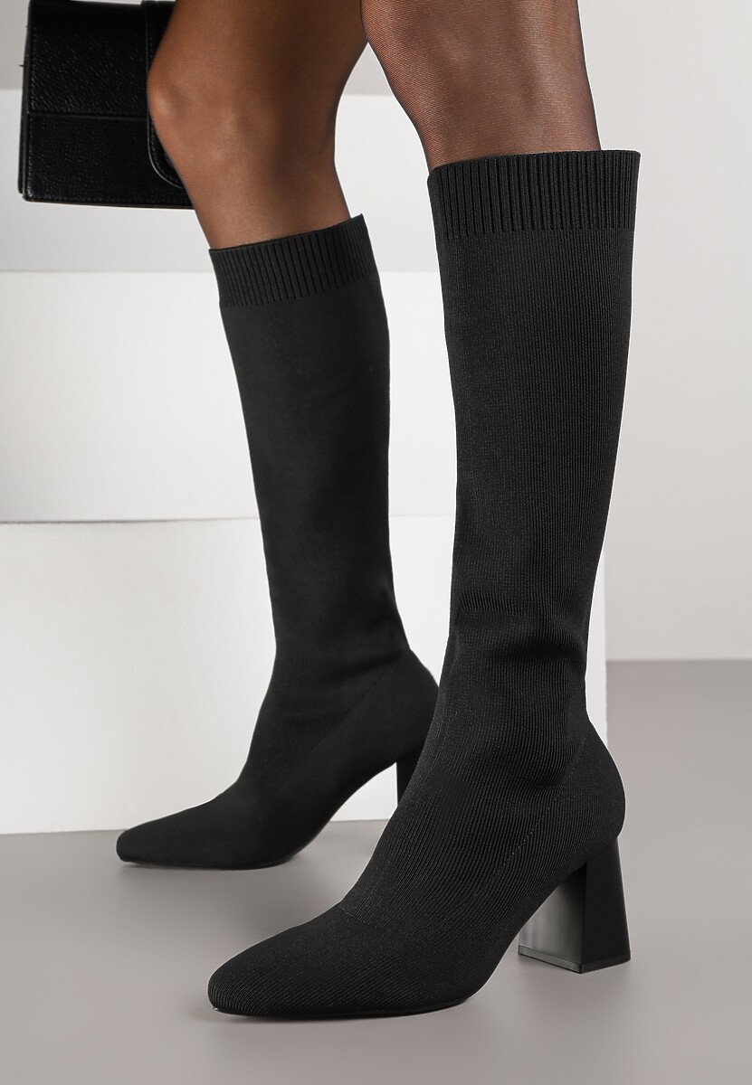 Brązowe Skarpetkowe Kozaki VICES na Słupkowym Obcasie Ralles