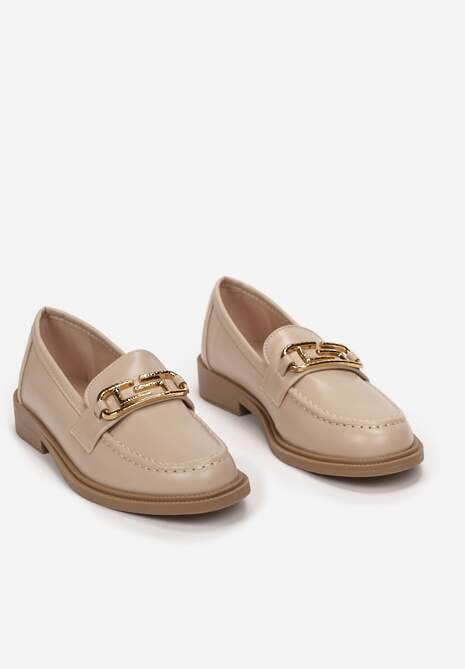 Beżowe Mokasyny Wsuwane z Klamerką Wesley