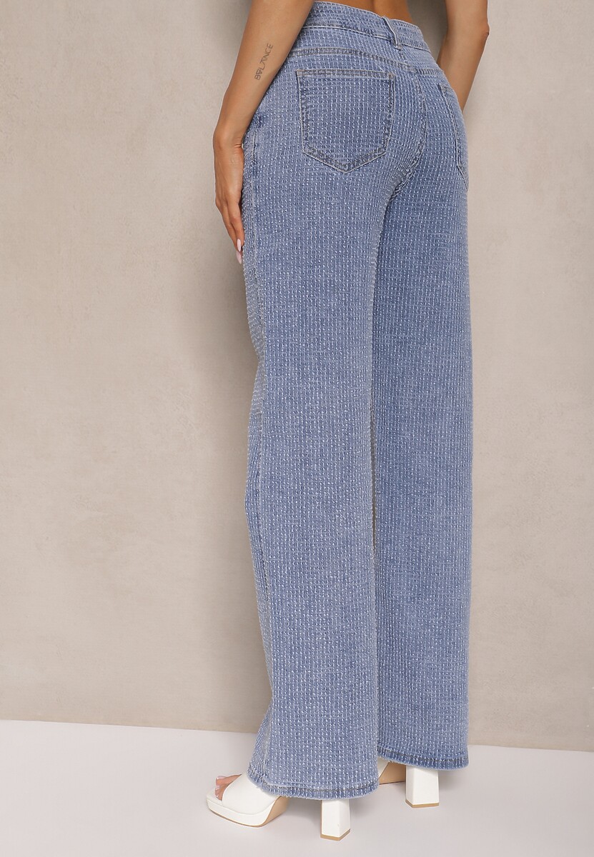 Niebieskie Szerokie Jeansy z Bawełny High Waist Nimirina