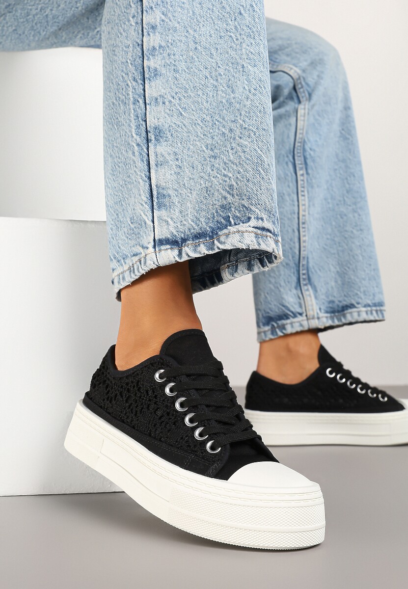 Białe Trampki na Platformie Ozdobione Plecionką Ronliera