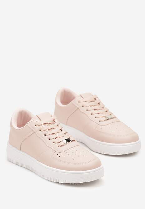 Różowe Sznurowane Sneakersy Ozdobione Perforacją Ellemisa