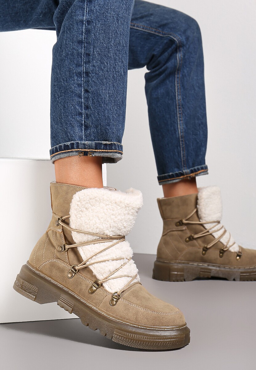 Ciemnobeżowe Traperki z Futrzanym Językiem Florica