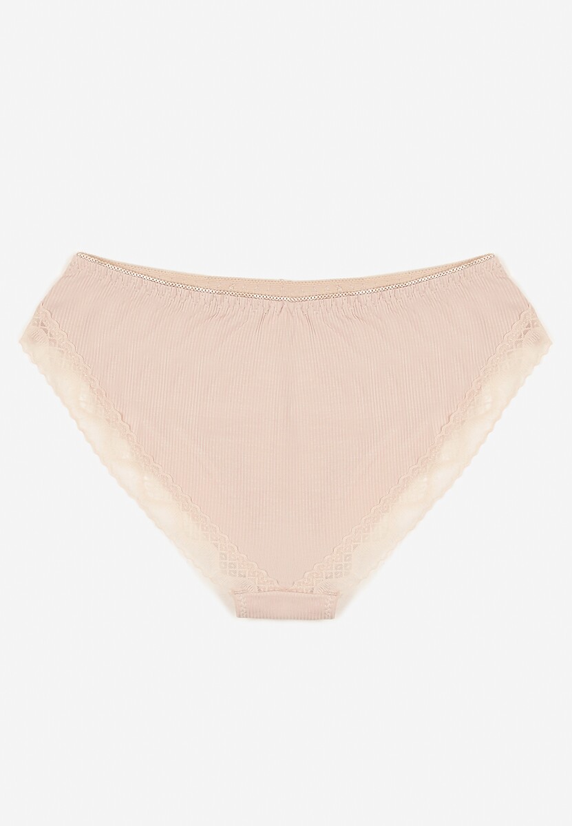Beżowe Bawełniane Majtki z Kokardą i Koronką Tamielis