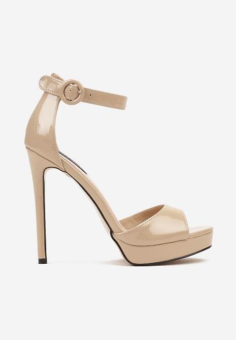 Beżowe Wysokie Sandały na Szpilce Zapinane na Sprzączkę Viraela