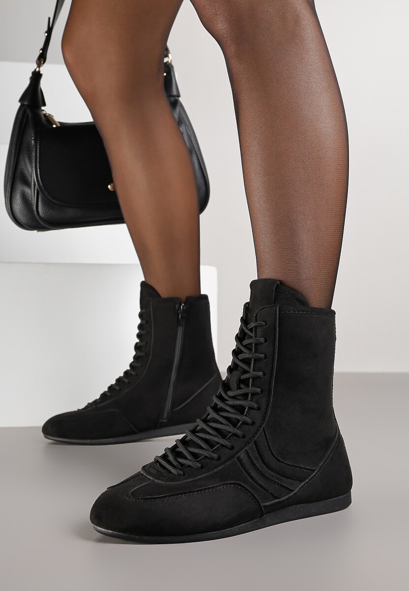 Czarne Bokserskie Sneakersy ze Sznurowaną Cholewką Harville