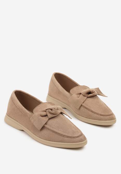 Ciemnobeżowe Mokasyny z Aplikacją Kokardek Tulavira