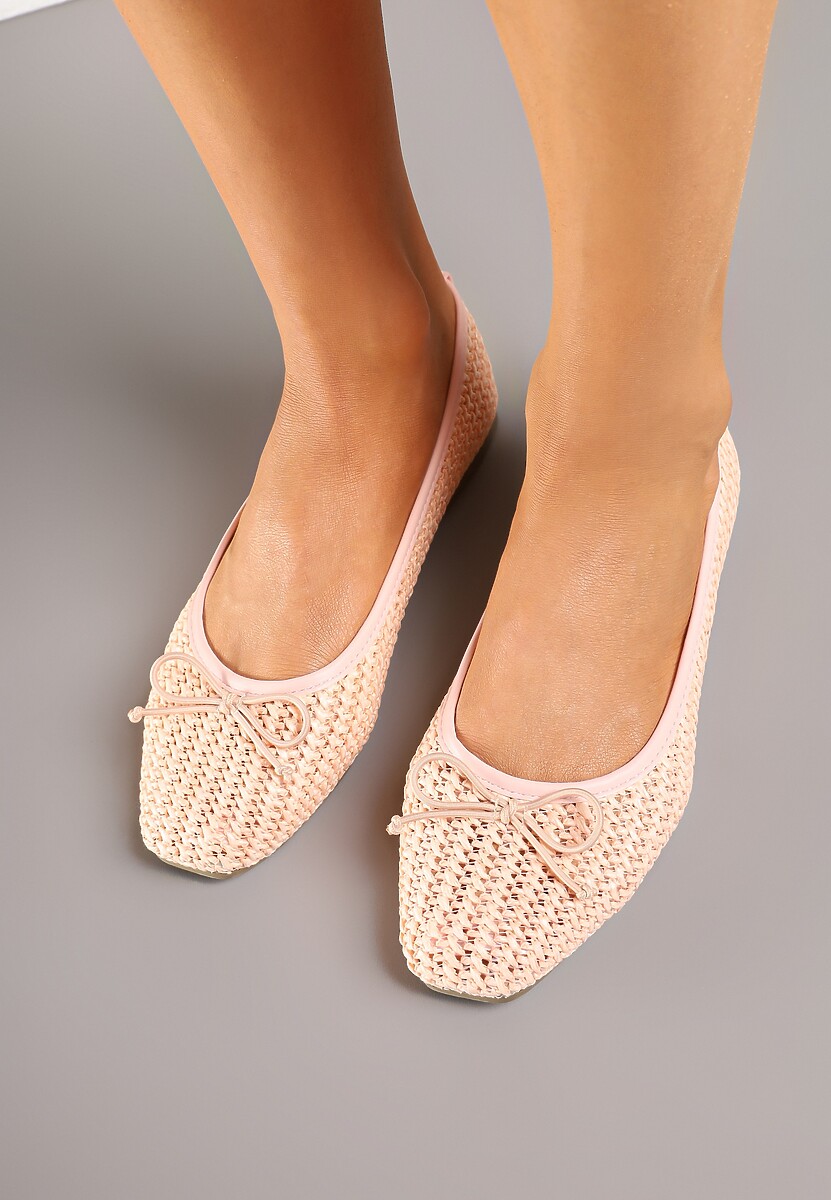 Jasnoróżowe Plecione Balerinki z Ozdobną Kokardką Koriappe