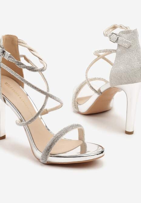 Srebrne  Sandały na Szpilce z Cyrkoniami Sadevorelle