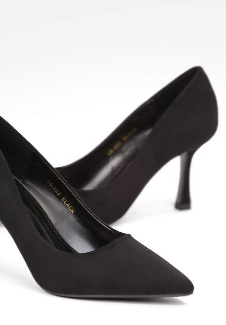 Czarne Szpilki ze Szpiczastym Noskiem z Imitacji Zamszu Remeva