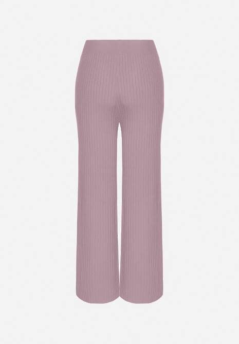 Fioletowe Dzianinowe Spodnie w Prążki z Gumką w Pasie i Szerokimi Nogawkami Florresta