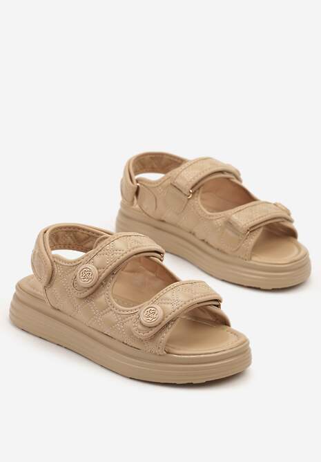 Ciemnobeżowe Sandały na Platformie z Pikowaną Cholewką Wilvania