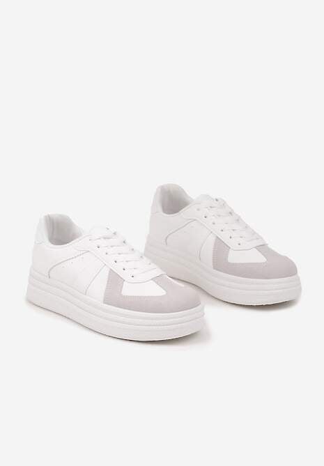 Białe Sneakersy na Platformie Ozdobione Paskami ze Sznurowaniem Bormi