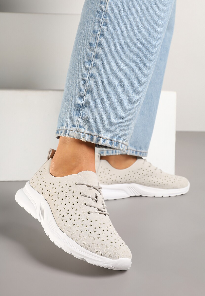 Jasnoszare Sneakersy Ozdobione Ażurowym Wzorem Sareldi