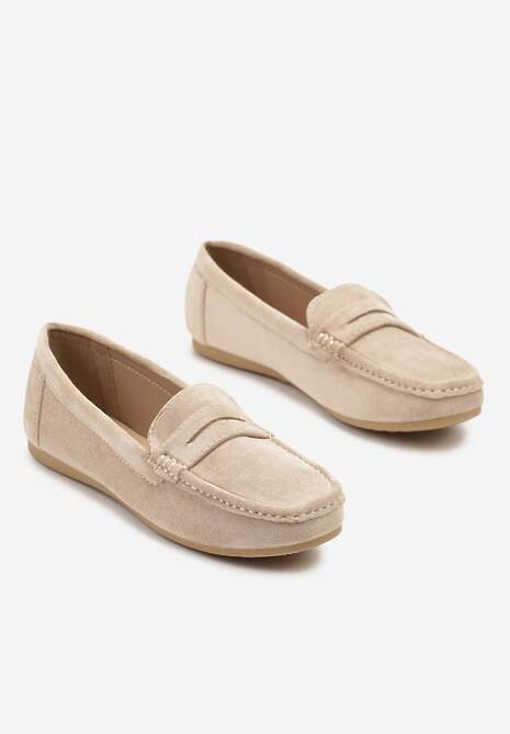 Ciemnobeżowe Mokasyny z Ozdobnymi Przeszyciami Rivgis