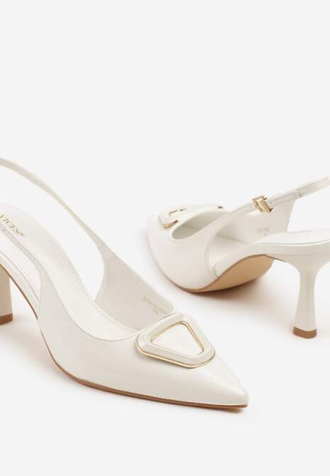 Białe Czółenka Sandały na Szpilce Vices Slingback Lakierowane z Ozdobą Ataloria