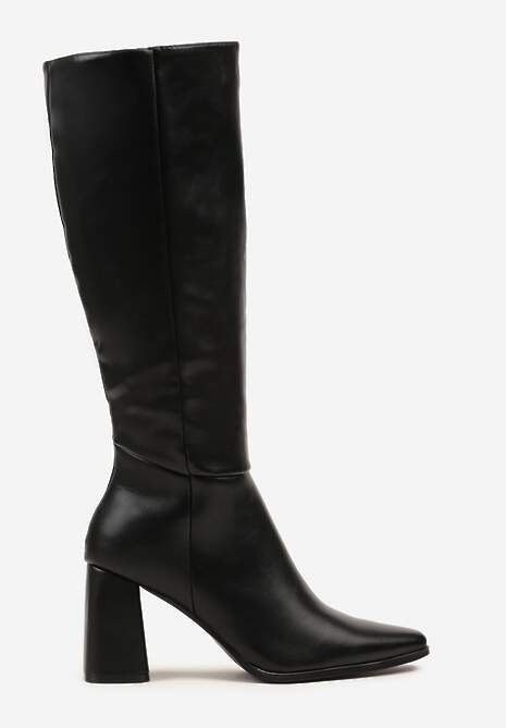 Czarne Kozaki na Obcasie Typu Stożek w Klasycznym Stylu Lanile