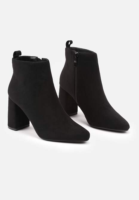 Czarne Casualowe Botki na Słupku z Ociepleniem Ittarelle