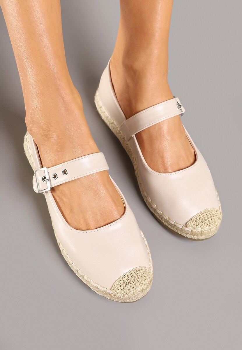 Beżowe Espadryle z Plecionką i Paskiem Galvesis
