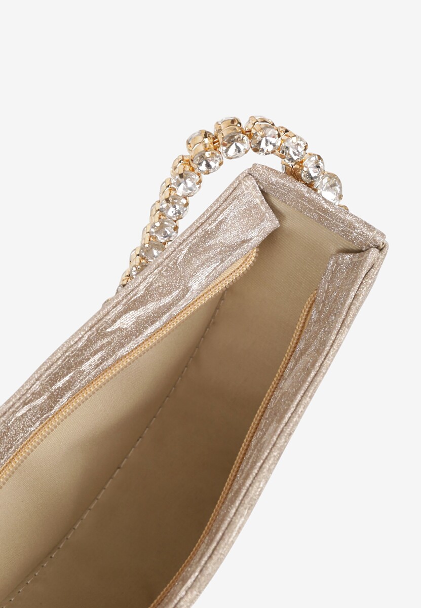 Złota Wizytowa Torebka z Biżuteryjną Rączką i Cyrkoniami Daricarre