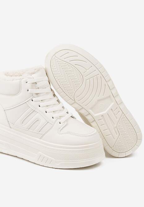 Beżowe Sneakersy na Platformie Mocno Ocieplane Futerkiem Lealwen
