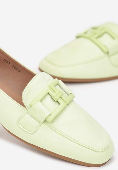 Zielone Mokasyny z Imitacji Zamszu z Ozdobną Klamerką Efaesu